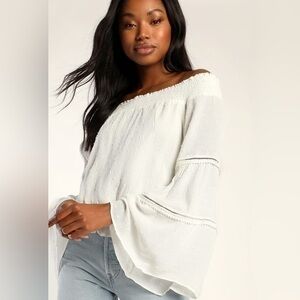 Lulus Sunny Story Bell Sleeve Off the shoulder Top Size Small NWOT